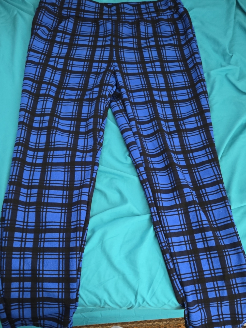 Blue and Black Plaid Womens Trousers